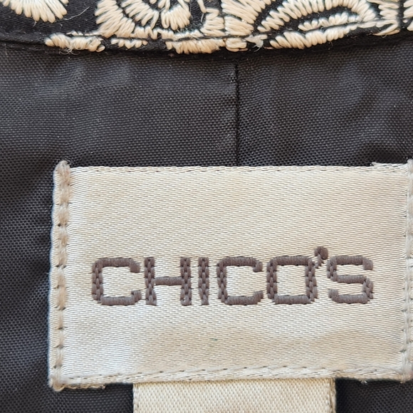 CHICO'S Women's Blazer Medium Black Silk Blend Embroidered Floral Whimsigoth - Picture 3 of 10